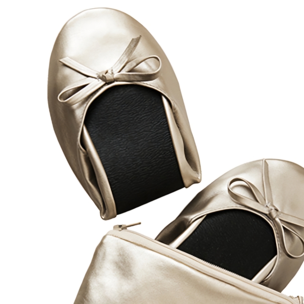 Cinderollies Flats That Fit In Your Purse Elegant Gold Ballet Flats Sz M (7/8)